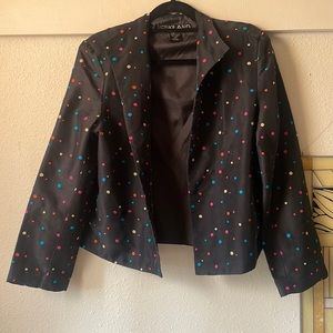 Vintage Silk Land black polka dot open front blazer